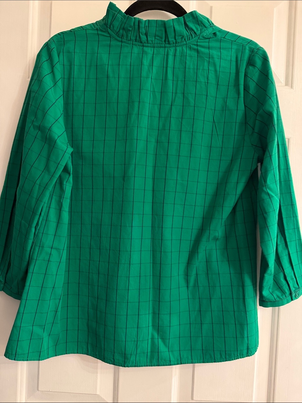 crown & ivy Emerald Green Windowpane Ruffle V-Neck Blouse - Picture 3 of 3